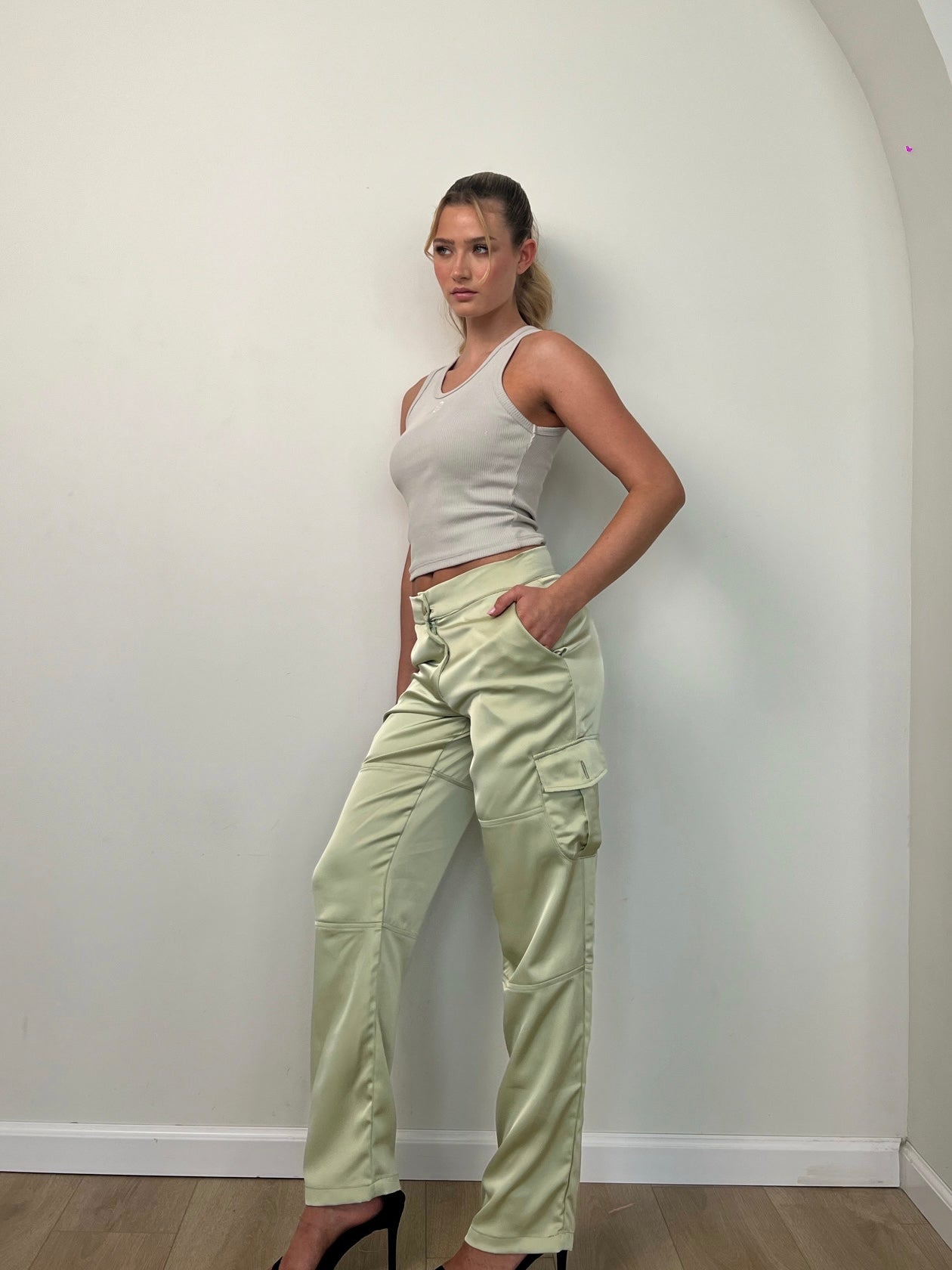 Cherry Blossom Mint Green Cargo Pants – BELFER - Fashion House